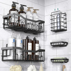 Adhesive Shower Caddy, 5 Pack Rustproof Stainless Steel Bath Organizers With Large Capacity, No Drilling Shelves for Bathroom Storage & Home Decor