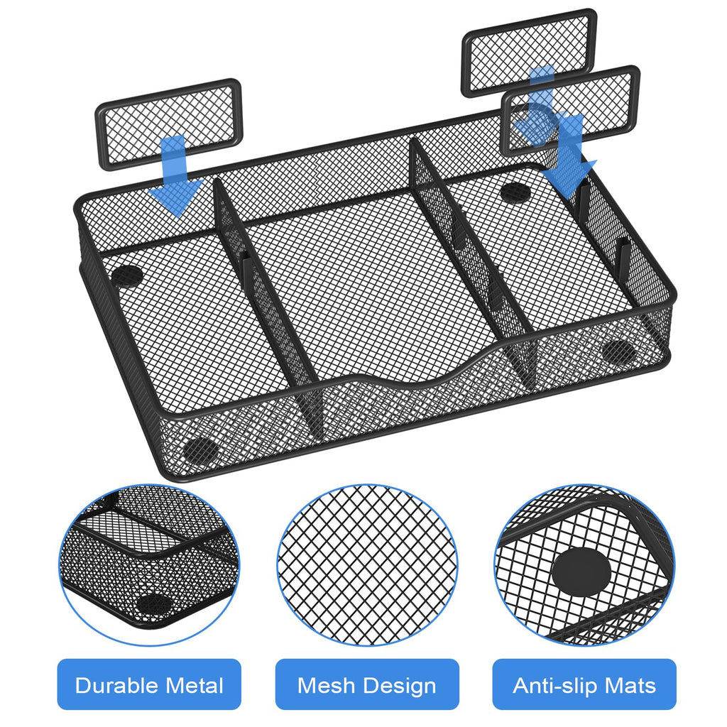 Desk Drawer Organizer, Metal Mesh Drawer Organizer Tray with 6 Adjustable Compartment, Tray Organizer for Desktop, Kitchen, Bathroom, Makeup, Vanity