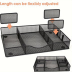 Desk Drawer Organizer, Metal Mesh Drawer Organizer Tray with 6 Adjustable Compartment, Tray Organizer for Desktop, Kitchen, Bathroom, Makeup, Vanity