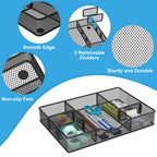 Desk Drawer Organizer, Metal Mesh Drawer Organizer Tray with 6 Adjustable Compartment, Tray Organizer for Desktop, Kitchen, Bathroom, Makeup, Vanity
