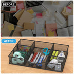 Desk Drawer Organizer, Metal Mesh Drawer Organizer Tray with 6 Adjustable Compartment, Tray Organizer for Desktop, Kitchen, Bathroom, Makeup, Vanity