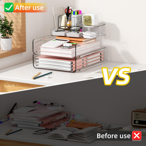 4 Trays Paper Organizer Letter Tray - Acrylic Desk File Organizer, Stackable Clear Paper Holder Sorter Home Office Organizers