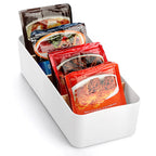 Seasoning Packet Organizer, Food Storage Organizer with Divided 4 Bamboo Wood Compartments, Plastic Storage Caddy for Kitchen Pantry Cabinet, Kitchen Organization Bin for Snacks Spice Packets