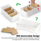 Seasoning Packet Organizer, Food Storage Organizer with Divided 4 Bamboo Wood Compartments, Plastic Storage Caddy for Kitchen Pantry Cabinet, Kitchen Organization Bin for Snacks Spice Packets