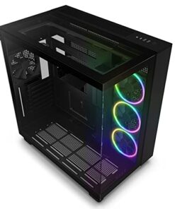 NZXT H9 Elite Dual-Chamber ATX Mid-Tower PC Gaming Case - Includes 3 x 120mm F120 RGB Duo Fans w/ Controller - Glass Front, Top & Side Panels - 360mm Radiator Support - Cable Management - Black
