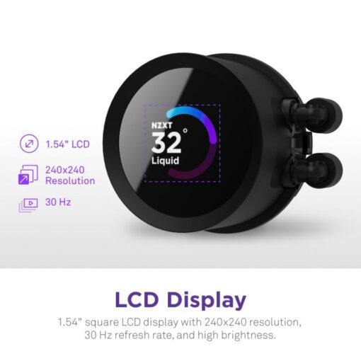 NZXT Kraken 360 RGB - RL-KR360-B1-360mm AIO CPU Liquid Cooler - Customizable 1.54" Square LCD Display for Images, Performance Metrics and More - 3 x F120 RGB Core Fans - Black - Image 7
