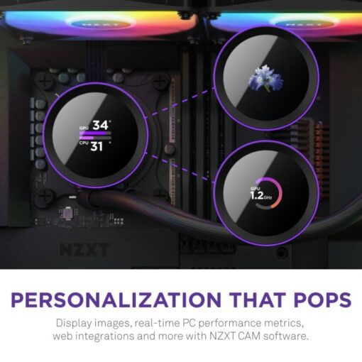 NZXT Kraken 360 RGB - RL-KR360-B1-360mm AIO CPU Liquid Cooler - Customizable 1.54" Square LCD Display for Images, Performance Metrics and More - 3 x F120 RGB Core Fans - Black - Image 8