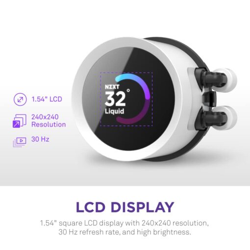 NZXT Kraken 360 RGB - 360mm AIO CPU Liquid Cooler - RL-KR360-W1 - Customizable 1.54" Square LCD Display for Images, Performance Metrics - High-Performance Pump - White - Image 7