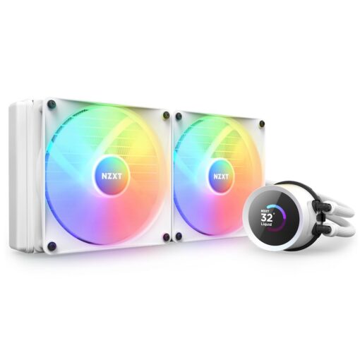NZXT Kraken 280 RGB - RL-KR280-W1-280mm AIO CPU Liquid Cooler - Customizable 1.54" Square LCD Display for Images, Performance Metrics and More - 2 x F140 RGB Core Fans - White