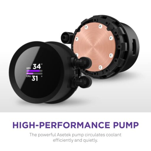 NZXT Kraken 240 - 240mm AIO CPU Liquid Cooler - Customizable 1.54" Square LCD Display for Images, Performance Metrics and More - High-Performance Pump - 2 x F120P Fans - Black - Image 6