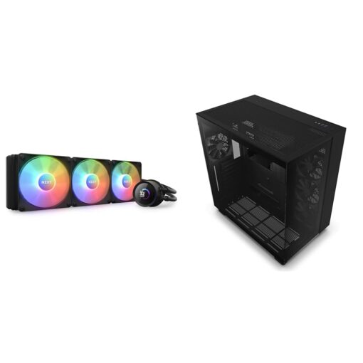 NZXT Kraken 360 RGB CPU Liquid Cooler & H9 Flow Dual-Chamber ATX Mid-Tower PC Case - 360mm AIO Cooler with Customizable LCD Display & High Airflow Case with Glass Panels