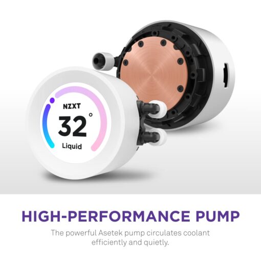 NZXT Kraken Elite 280 RGB - RL-KR28E-W1 - 280mm AIO CPU Liquid Cooler - Customizable 2.36" LCD Display for Images, Performance Metrics - High-Performance Pump - 2 x F140 RGB Core Fans - White - Image 3
