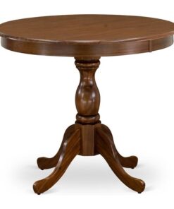 East West Furniture AMT-AWA-TP Antique Kitchen Table - a Round Dining Table Top with Pedestal Base, 36x36 Inch, Walnut