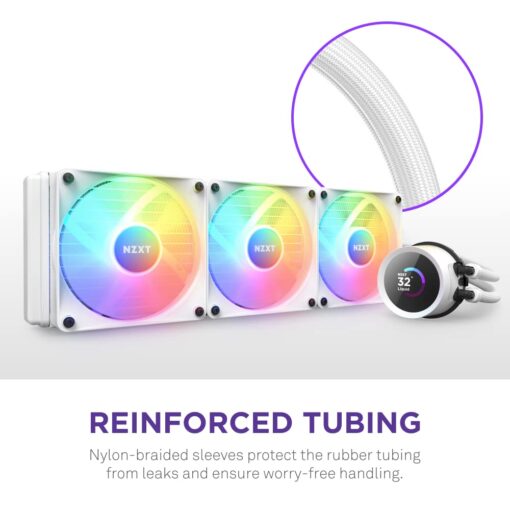NZXT Kraken 360 RGB - 360mm AIO CPU Liquid Cooler - RL-KR360-W1 - Customizable 1.54" Square LCD Display for Images, Performance Metrics - High-Performance Pump - White - Image 3