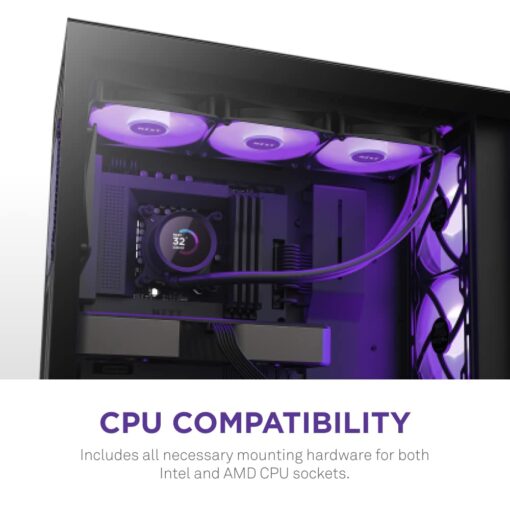 NZXT Kraken 360 RGB - 360mm AIO CPU Liquid Cooler - Customizable 1.54" Square LCD Display for Images, Performance Metrics - High-Performance Pump - 3 x F120 RGB Core Fans - Black - Image 2