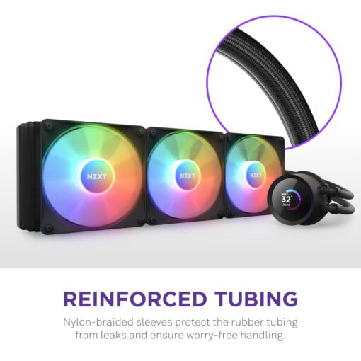 NZXT Kraken 360 RGB - 360mm AIO CPU Liquid Cooler - Customizable 1.54" Square LCD Display for Images, Performance Metrics - High-Performance Pump - 3 x F120 RGB Core Fans - Black - Image 3