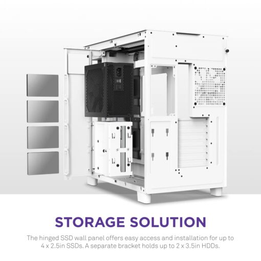 NZXT H9 Flow Dual-Chamber ATX Mid-Tower PC Gaming Case – High-Airflow Perforated Top Panel – Tempered Glass Front & Side Panels – 360mm Radiator Support – Cable Management – White - Image 3