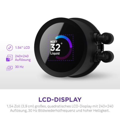NZXT Kraken 280 RGB - RL-KR280-B1-280mm AIO CPU Liquid Cooler - Customizable 1.54" Square LCD Display for Images, Performance Metrics and More - 2 x F140 RGB Core Fans - Black - Image 5