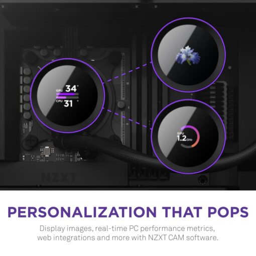 NZXT Kraken 240 - 240mm AIO CPU Liquid Cooler - Customizable 1.54" Square LCD Display for Images, Performance Metrics and More - High-Performance Pump - 2 x F120P Fans - Black - Image 9