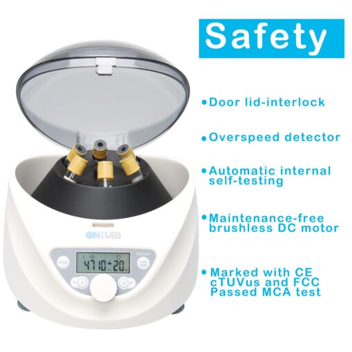 ONiLAB Lab PRP Benchtop Centrifuge 6x15mL/10mL/7mL/1.5-5ml, 300-5000rpm(Max. 2600xg RCF),LCD Digital Desktop Lab Centrifuge Timer 30sec-99min, Two Quick Start Programs - Image 4