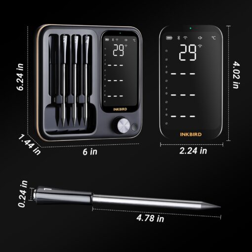Wireless Meat Thermometer with 4 Probes, Inkbird Wifi BluetoothThermometer Digital Wireless for Rotisserie Grill Oven,Unlimited Range Dishwasher Waterproof Bluetooth Meat Thermometer for iOS & Android - Image 2