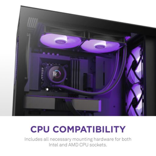 NZXT Kraken 280 RGB - RL-KR280-B1 - 280mm AIO CPU Liquid Cooler - Customizable 1.54" Square LCD Display for Images, Performance Metrics - High-Performance Pump - 2 x F140 RGB Core Fans - Black - Image 2