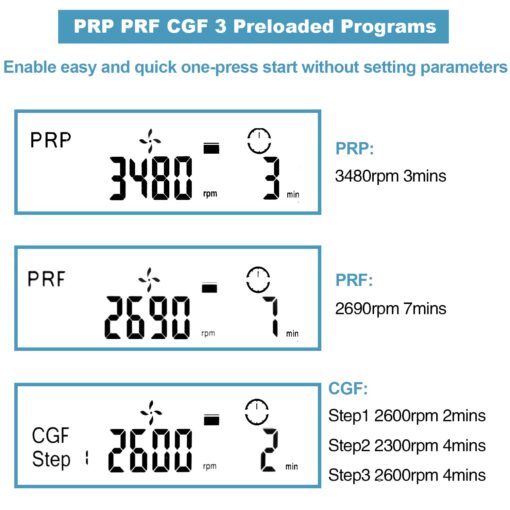 ONiLAB Professional PRP Centrifuge Machine 15mLx8, 10mL/7mL/1.5-5mlx 12, Lab Benchtop Centrifuge, 3 Preloaded Programs for Fast Operation,Store 9 Programs, 30sec-99min,300-4500rpm(Max. 2490xg) - Image 7