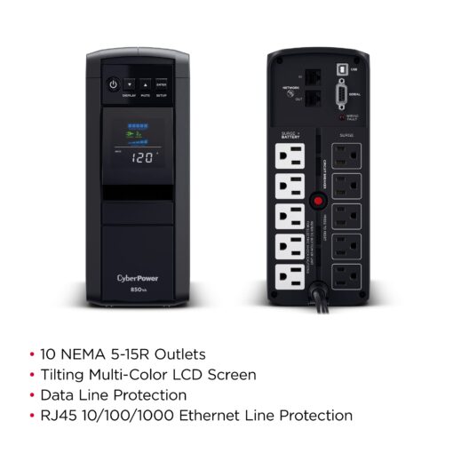 CyberPower CP850PFCLCD PFC Sinewave UPS System, 850VA/510W, 10 Outlets, AVR, Mini-Tower - Image 5