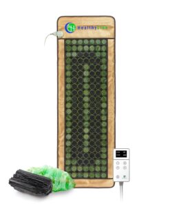 HealthyLine Mesh Far Infrared Heating Pad - Natural Crystal Gemstones Mat, Auto Shut Off, Back Pain Relief, Negative Ions Therapy - 72" x 24"