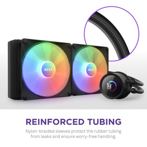 NZXT Kraken 280 RGB - RL-KR280-B1 - 280mm AIO CPU Liquid Cooler - Customizable 1.54" Square LCD Display for Images, Performance Metrics - High-Performance Pump - 2 x F140 RGB Core Fans - Black - Image 3