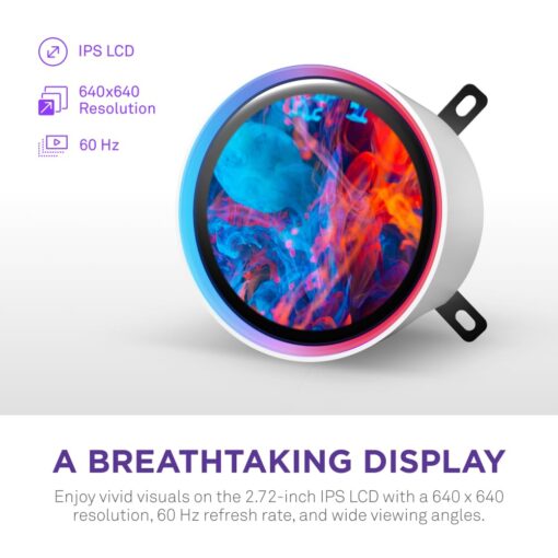 NZXT Kraken Elite 240 RGB 2024 - AIO CPU Liquid Cooler - 240mm Radiator - 2 x F120P Fans - Customizable 2.72" IPS LCD - NZXT Turbine Pump - AMD® AM5, AM4 - Intel® LGA 1851/1700, 1200/115X - White - Image 10