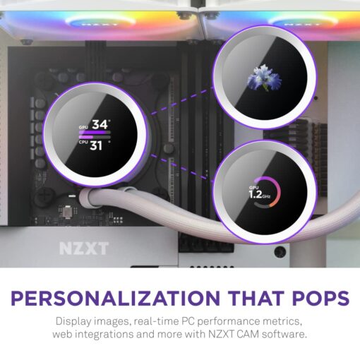 NZXT Kraken 360 RGB - 360mm AIO CPU Liquid Cooler - RL-KR360-W1 - Customizable 1.54" Square LCD Display for Images, Performance Metrics - High-Performance Pump - White - Image 8