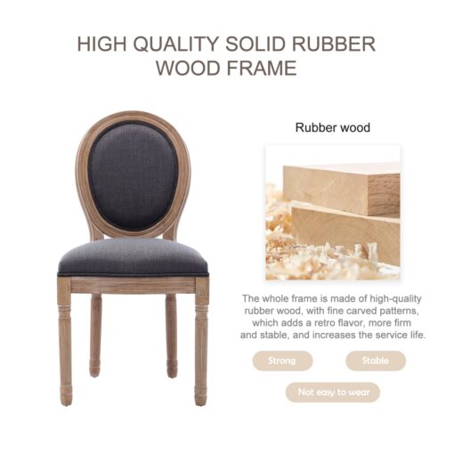 Virabit French Vintage Chairs Set of 2,Louis Farmhouse Dining Chairs with Solid Wood Frame and Tufted Fabric,Rubber Wood French Decor for Dining Room,Living Room, Kitchen,Restaurant - Image 5