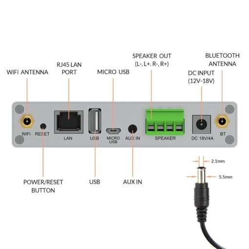 Arylic Stereo WiFi and Bluetooth 5.0, 2-Channel Class D Wireless Mini Home Amplifier for Speakers with spotify, airplay 1, Multi-Room/multizone Digital Audio Amp-Up2stream A30 + - Image 6