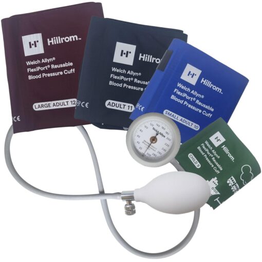 Welch Allyn DS44-MC DuraShock DS44 Integrated Aneroid Sphygmomanometer, Gear Free, Shock Resistant, Inflation Bulb and Valve, FlexiPort Reusable, 1-Tube Cuffs (Pack of 4)