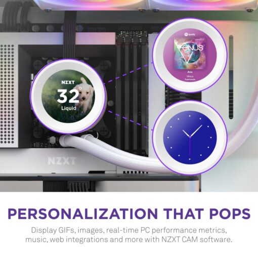 NZXT Kraken Elite 280 RGB - RL-KR28E-W1 - 280mm AIO CPU Liquid Cooler - Customizable 2.36" LCD Display for Images, Performance Metrics - High-Performance Pump - 2 x F140 RGB Core Fans - White - Image 6