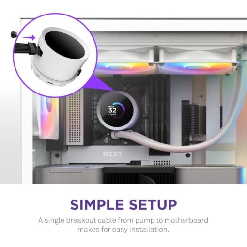 NZXT Kraken 360 RGB - 360mm AIO CPU Liquid Cooler - RL-KR360-W1 - Customizable 1.54" Square LCD Display for Images, Performance Metrics - High-Performance Pump - White - Image 4