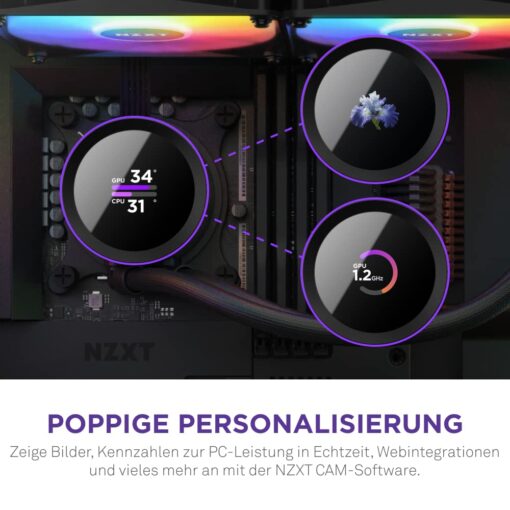 NZXT Kraken 280 RGB - RL-KR280-B1-280mm AIO CPU Liquid Cooler - Customizable 1.54" Square LCD Display for Images, Performance Metrics and More - 2 x F140 RGB Core Fans - Black - Image 6