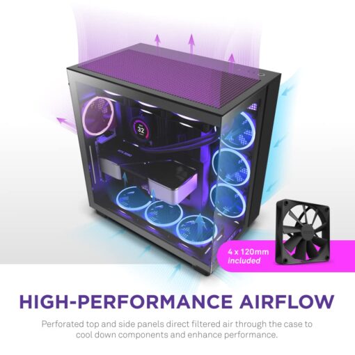 NZXT Kraken 360 RGB CPU Liquid Cooler & H9 Flow Dual-Chamber ATX Mid-Tower PC Case - 360mm AIO Cooler with Customizable LCD Display & High Airflow Case with Glass Panels - Image 2