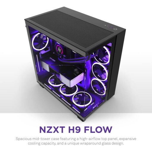 NZXT Kraken 360 RGB CPU Liquid Cooler & H9 Flow Dual-Chamber ATX Mid-Tower PC Case - 360mm AIO Cooler with Customizable LCD Display & High Airflow Case with Glass Panels - Image 3