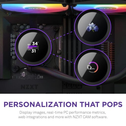 NZXT Kraken 360 RGB - 360mm AIO CPU Liquid Cooler - Customizable 1.54" Square LCD Display for Images, Performance Metrics - High-Performance Pump - 3 x F120 RGB Core Fans - Black - Image 8