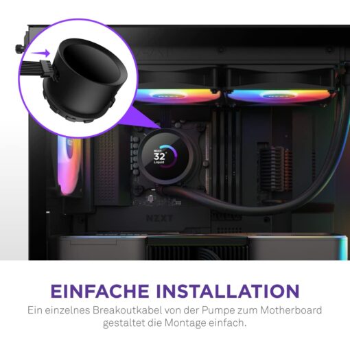 NZXT Kraken 280 RGB - RL-KR280-B1-280mm AIO CPU Liquid Cooler - Customizable 1.54" Square LCD Display for Images, Performance Metrics and More - 2 x F140 RGB Core Fans - Black - Image 2
