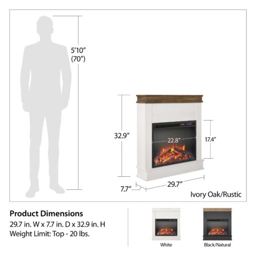 Ameriwood Home Mateo 30 Inch Electric Fireplace with Mantel, Replaceable Fireplace Insert Heater, Freestanding, Remote Control, Timer, Realistic Log and Flame Effect, White - Image 7
