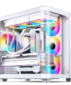 JONSBO TK-3 White One-Piece Curved Glass ATX Mid Tower Pc Case, One-Piece Curved Glass, Support BTF MB/Dual 360 AIO/ATX PSU/40Series GPU, with 10 Fan Positions, 270 Degree Side View Display,White