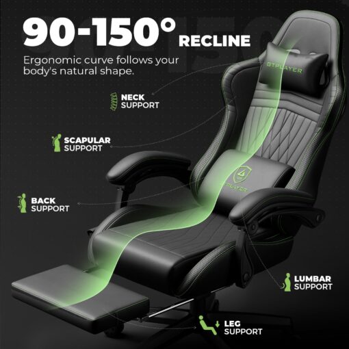 GTPLAYER Chair Computer Gaming Chair (Leather, Green) - Image 3