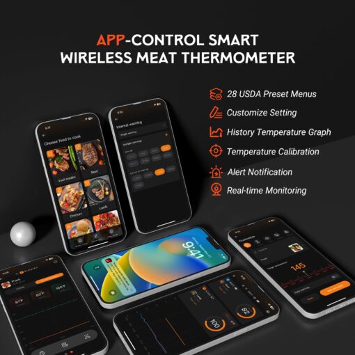 Wireless Meat Thermometer - 5G Wi-Fi and 5.4 Bluetooth Meat Thermometer Digital Wireless for Grilling and Smoking with IP67 Dual Probes and Backlight LCD Display for BBQ, Smoker, Oven, Grill - Image 5