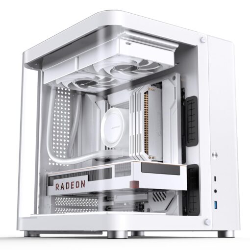 JONSBO TK-1 White Micro ATX Mini Tower Computer CASE, Hyperboloid Glass Design, Separated Cabinet Structure, Al Alloy Shell Matx Desktop PC Case, Support ATX Power supply/240 AIO, White - Image 4