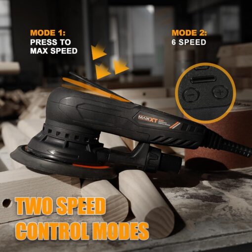 MAXXT Electric 5mm Random Orbital Sander Brushless 350W 3A Multi-function Variable Speed Electric Corded Orbital Sanders Machine with 10 Sanding Paper for Woodworking (R7303-5.0mmOrbit) - Image 8