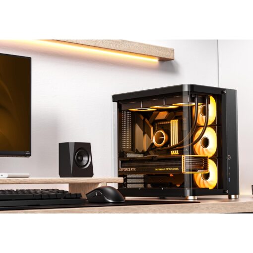 JONSBO TK-2 Black ATX Mid-Tower Pc Case,Hyperboloid Glass Design, Separated Cabinet Structure, Al Alloy Shell Desktop Computer Case, Support BTF Motherboard/ATX Power supply/360 AIO, Black - Image 2