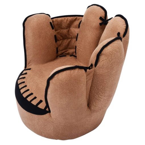 Costzon Kids Couch with Solid Wood Frame & Baseball Glove Design, Children Armchair for Play Room, Nursery, Kindergarten, Kids Room, Gift for Boys & Girls (Brown) - Image 2